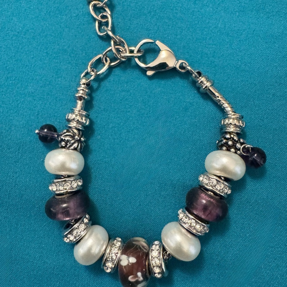 Silver and Purple Charm Bracelet with Adjustable Chain
*4 for $30